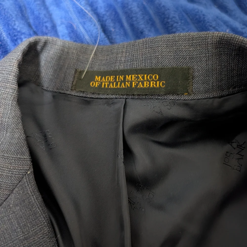 Jos A Bank Patterned Suit Jacket Blue Men's 43R Wool